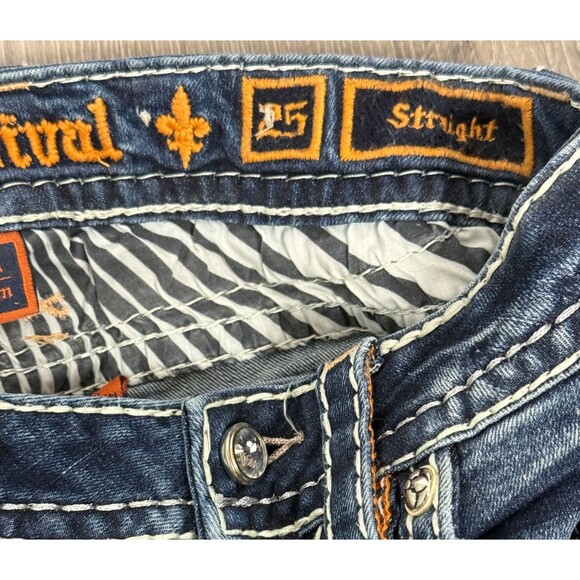 Rock Revival Jeans 25 Distressed Rip Y2K Crystal Flap Pocket Straight Streetwear - Picture 7 of 10